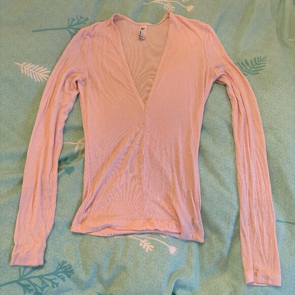 AMERICAN APPAREL Pink V-Neck Top - Picture 2 of 5
